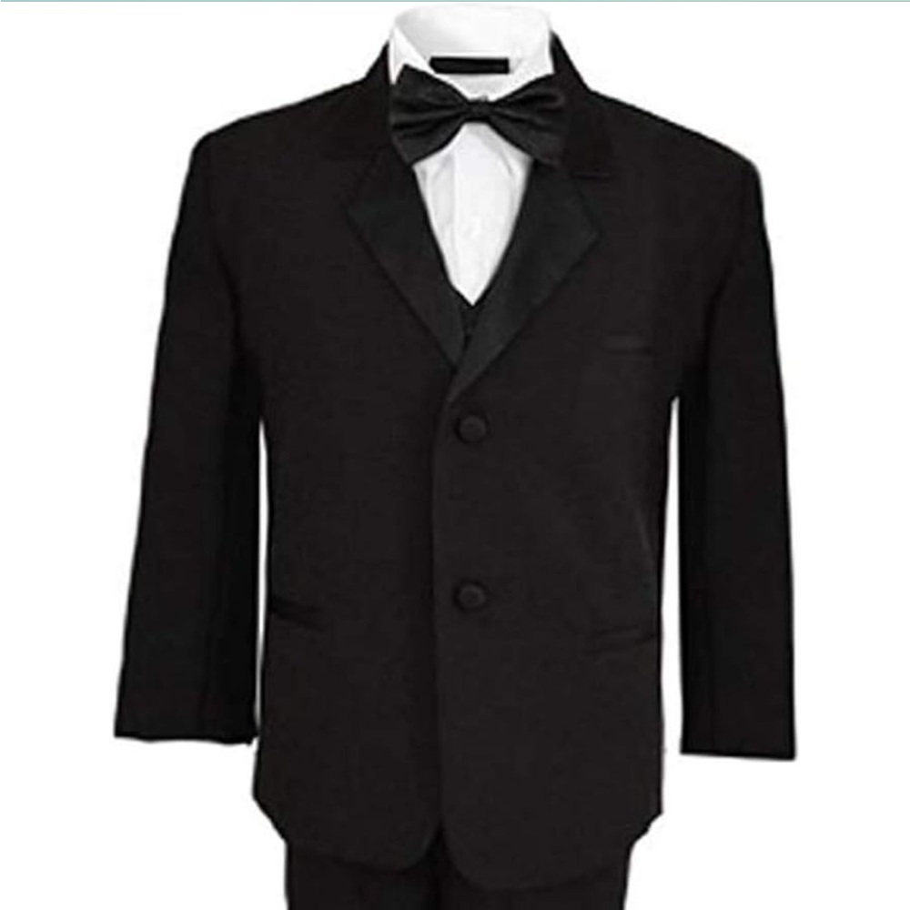Boys Tuxedo with Vest, Shirt, and Bow Tie – Black Size 12
